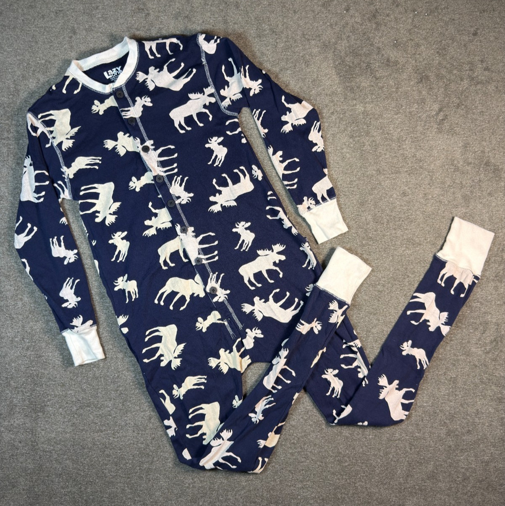 Lazy One Don't Moose With Me Union Suit Flapjack Pajama One-Piece Adult Navy XS